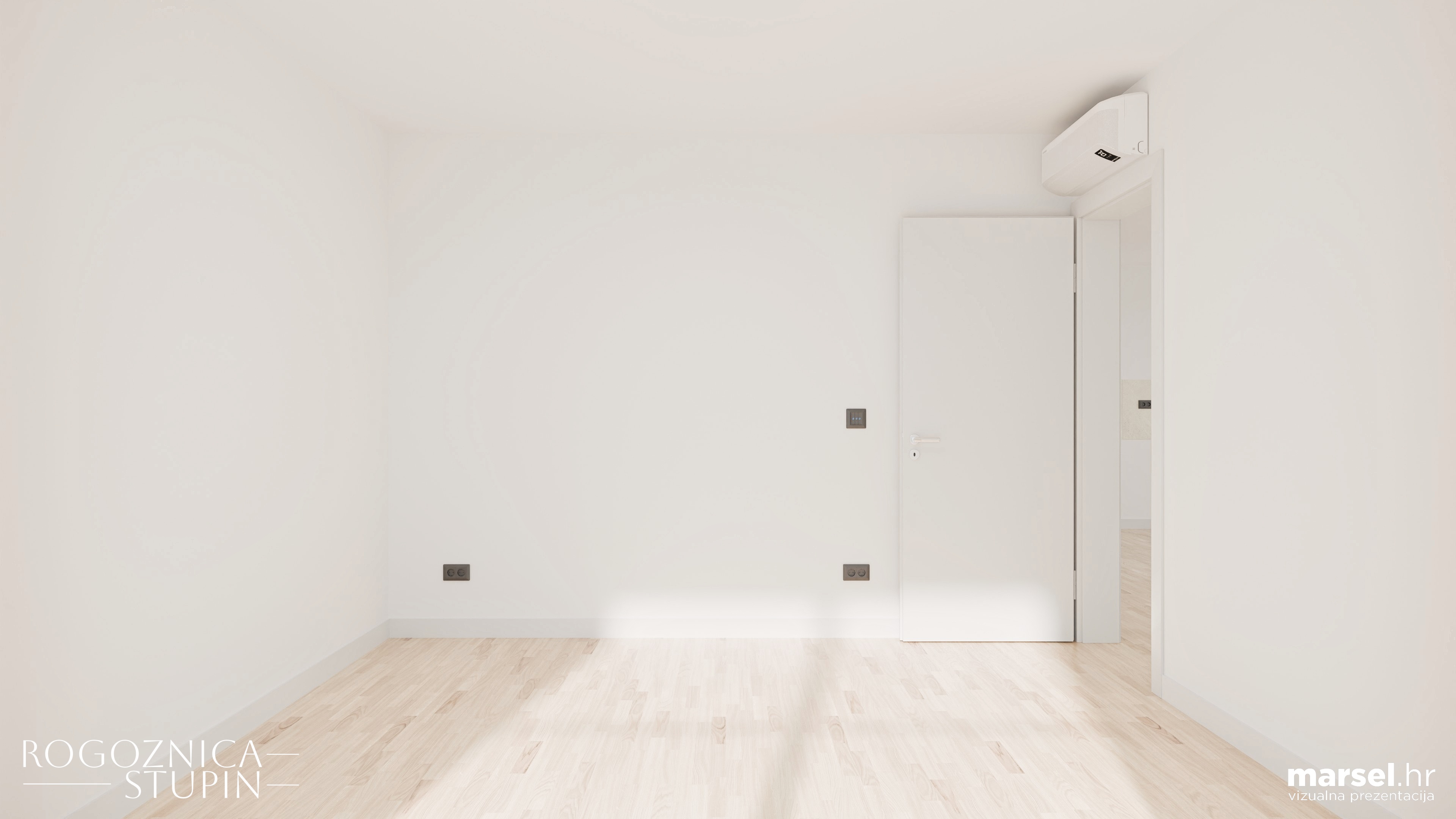 Vizualizacija interijera apartmana u novogradnji Rogoznica Stupin. Prostrani i svijetli unutarnji prostori s pogledom na more, idealni za stanovanje ili investiranje u apartman na dalmatinskoj obali.